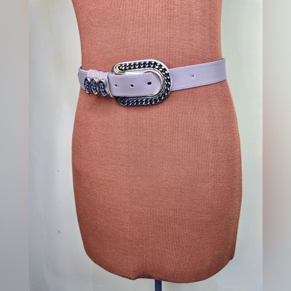 Taupe Belt Gold Silver Buckle Size 36” - Picture 1 of 6